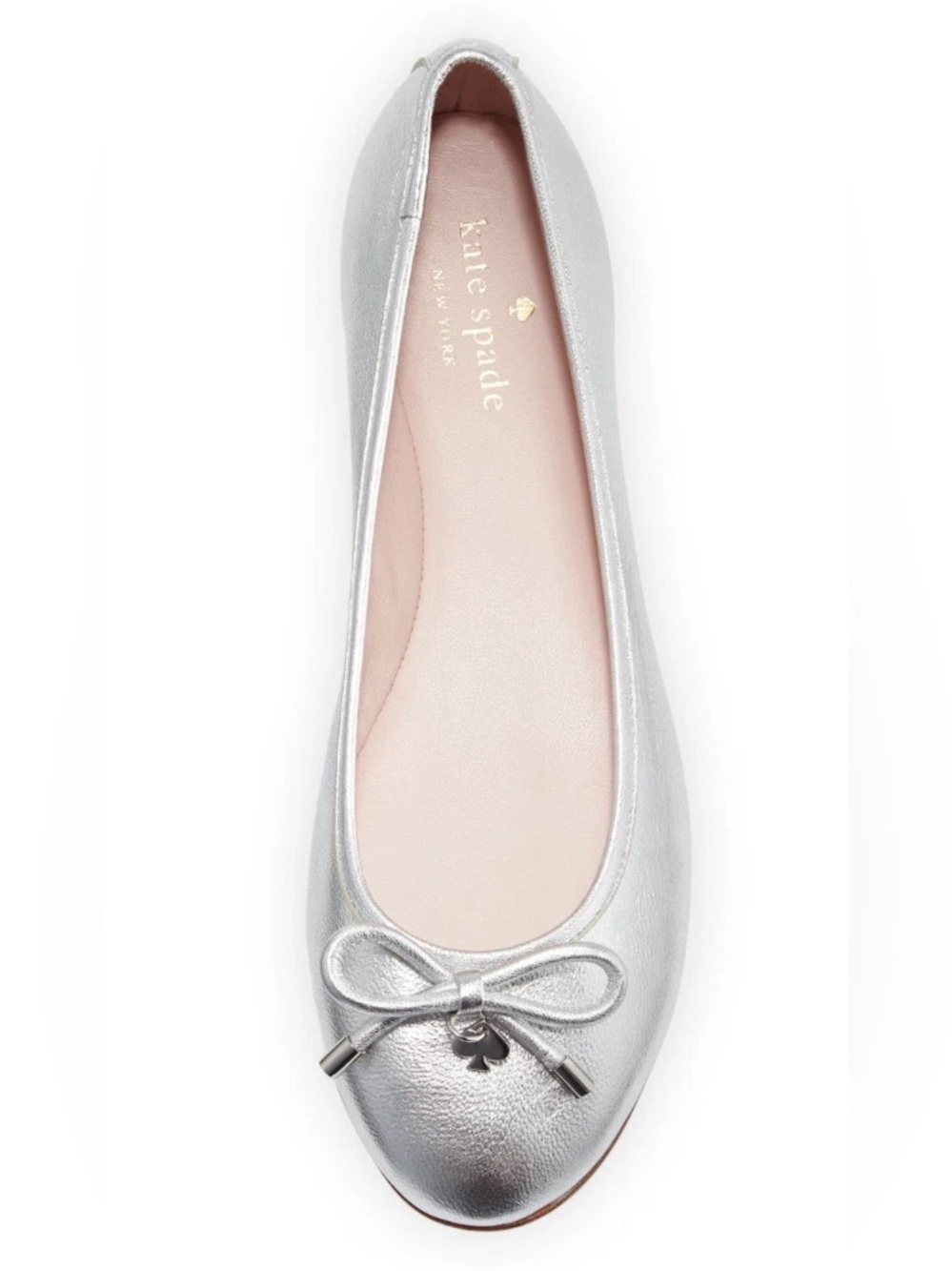 kate spade Metallic Silver Leather Ballet Flat with Bow